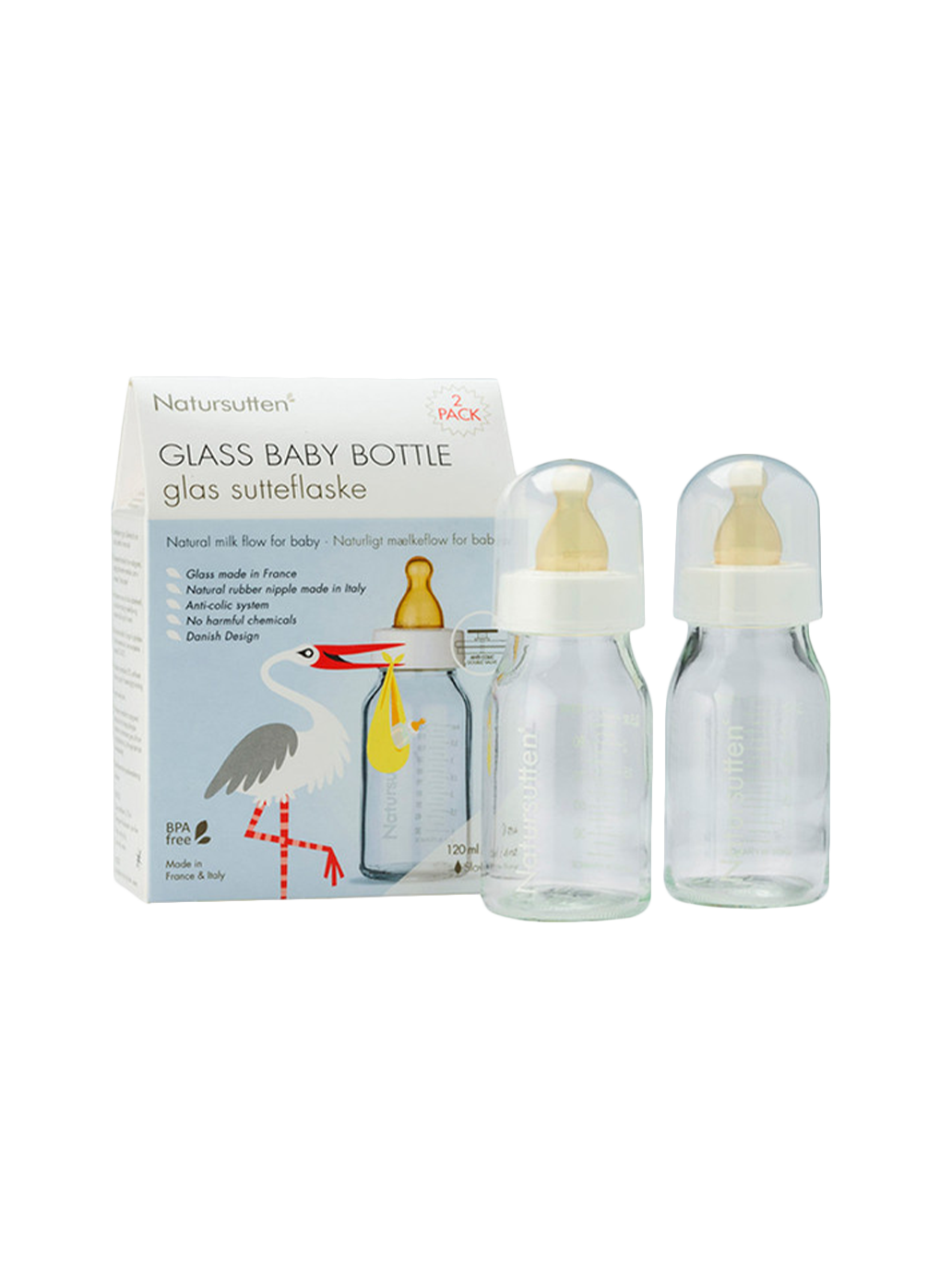 anti-colic glass feeding bottle 2 pcs.