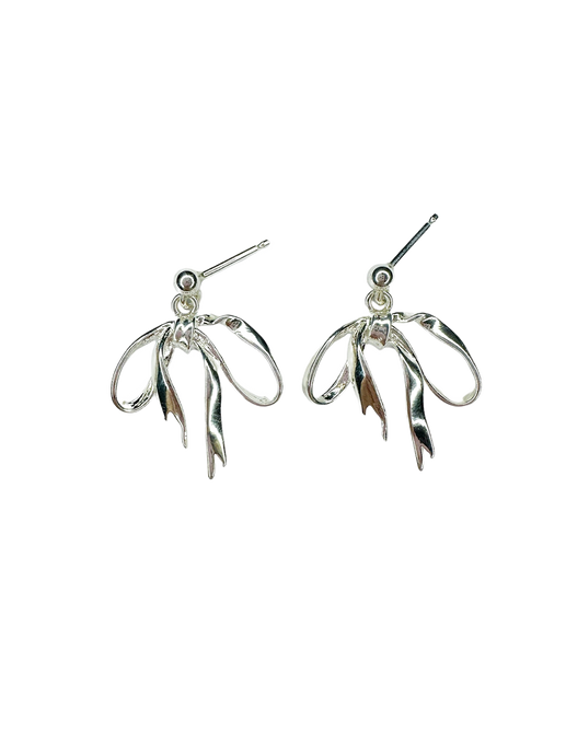 Ribbon Studs bow earrings silver