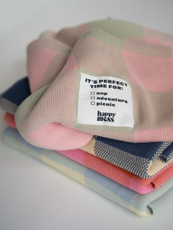 Vichy cotton plaid blanket blush mint