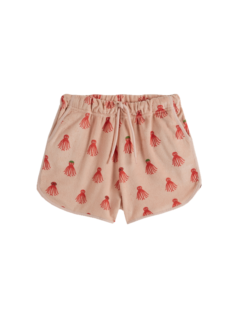 Short shorts in terry fabric with a print