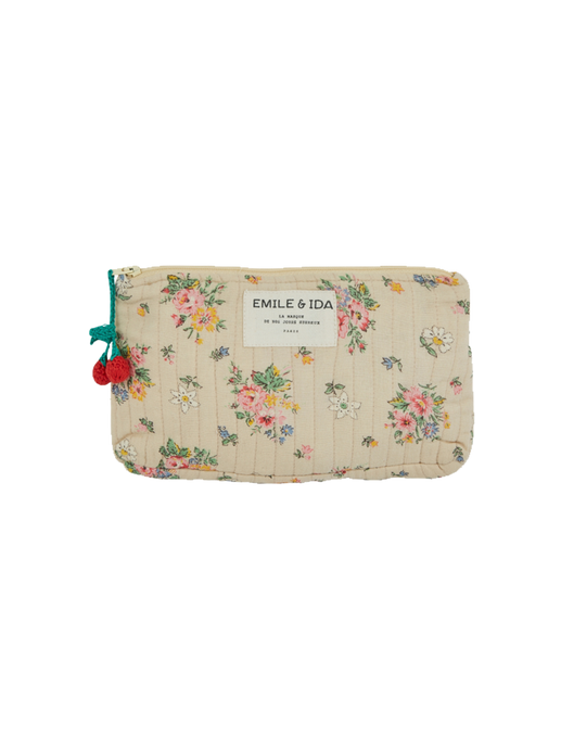 Quilted cosmetic bag with zipper vintage floral