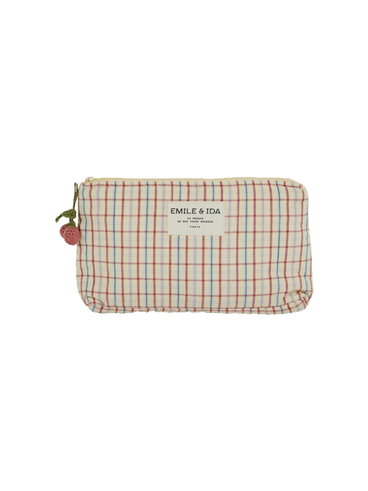 Quilted cosmetic bag with zipper carreau vanille