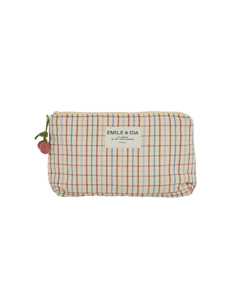 Quilted cosmetic bag with zipper