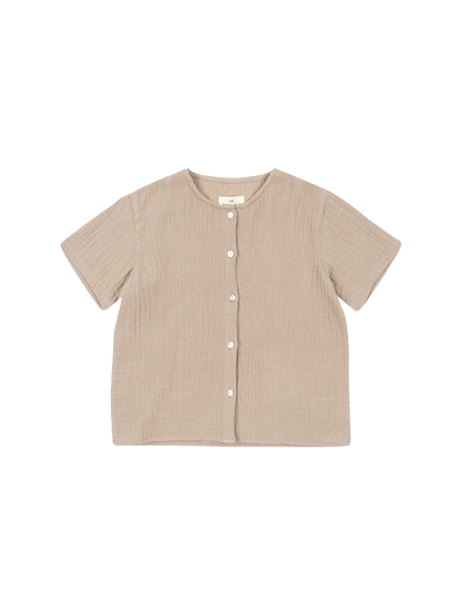 Olive short-sleeved muslin shirt