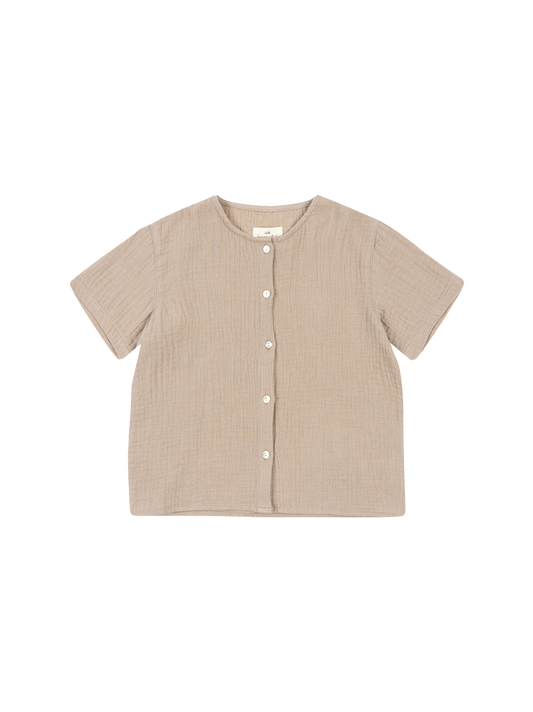 Olive short-sleeved muslin shirt