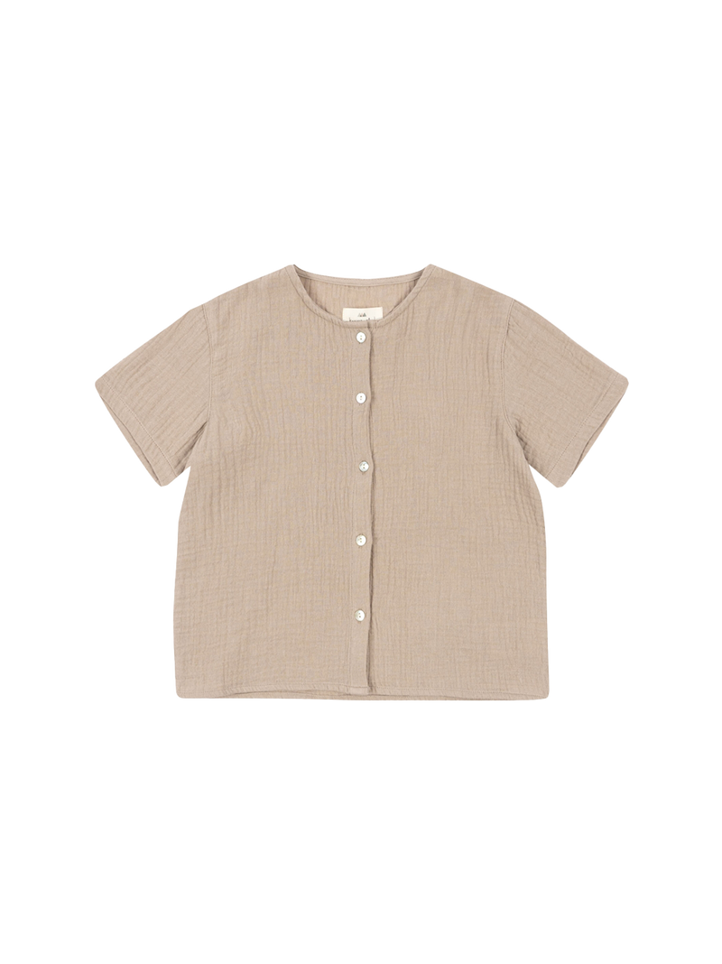 Olive short-sleeved muslin shirt