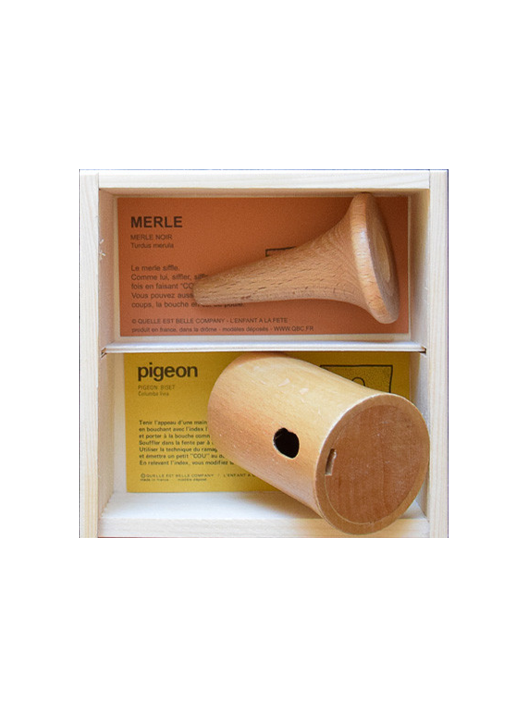 set of wooden instruments to imitate the sounds of birds
