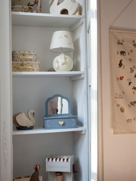 Wooden makeup mirror with drawer