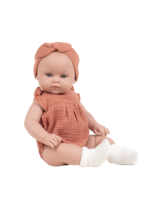 Large baby doll 47 cm in muslin romper