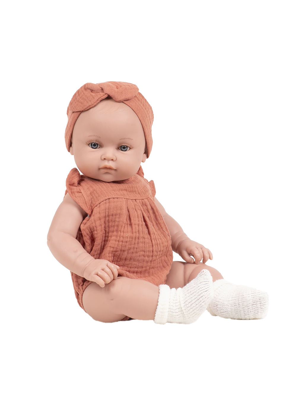 Large baby doll 47 cm in muslin romper