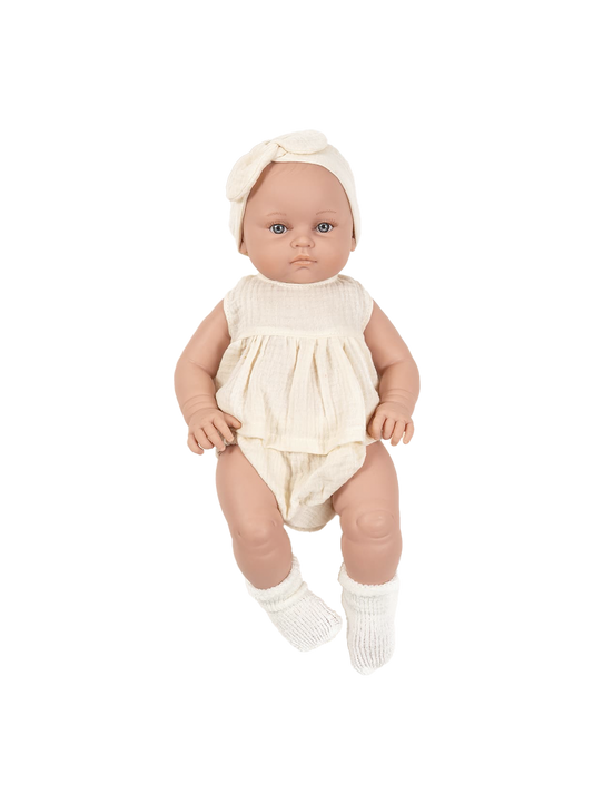 Large baby doll 47 cm in muslin romper