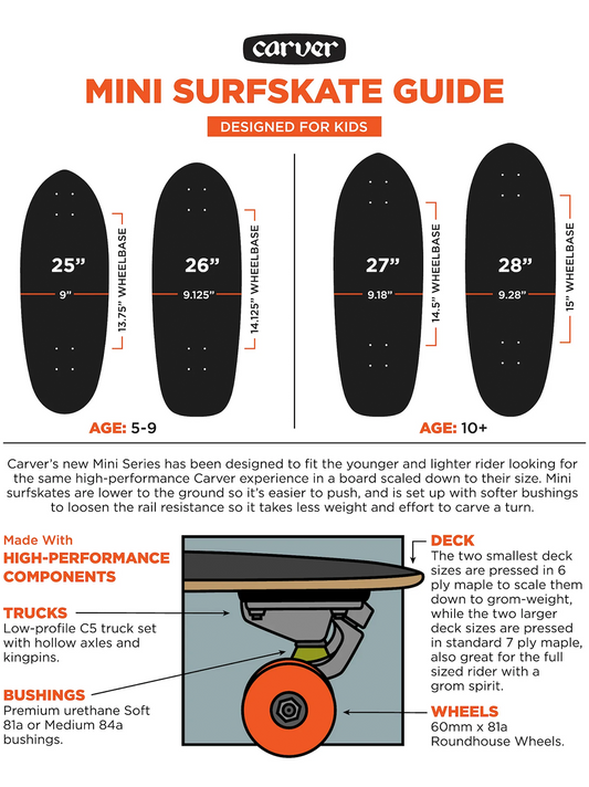 Tabla de surfskate para niños Carver MINI Neon