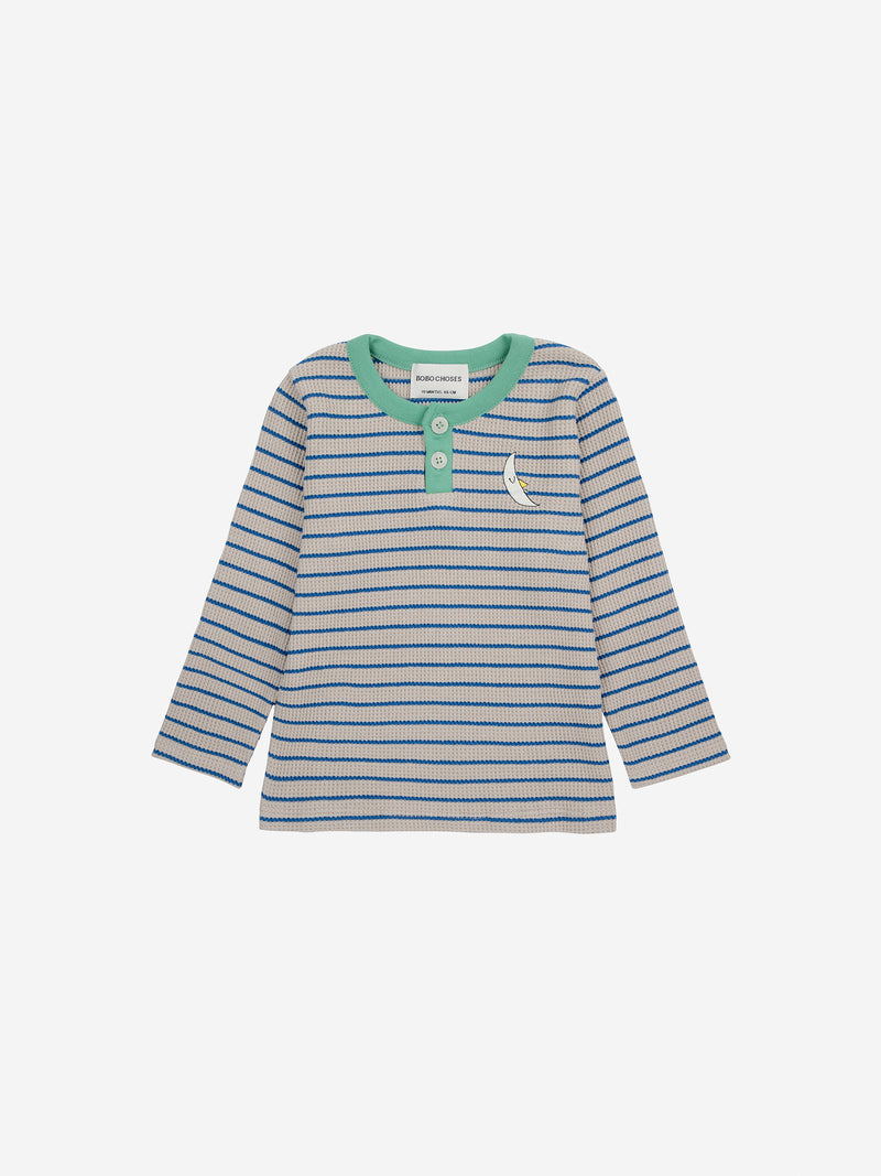 Baby Stripes waffle buttoned T- shirt