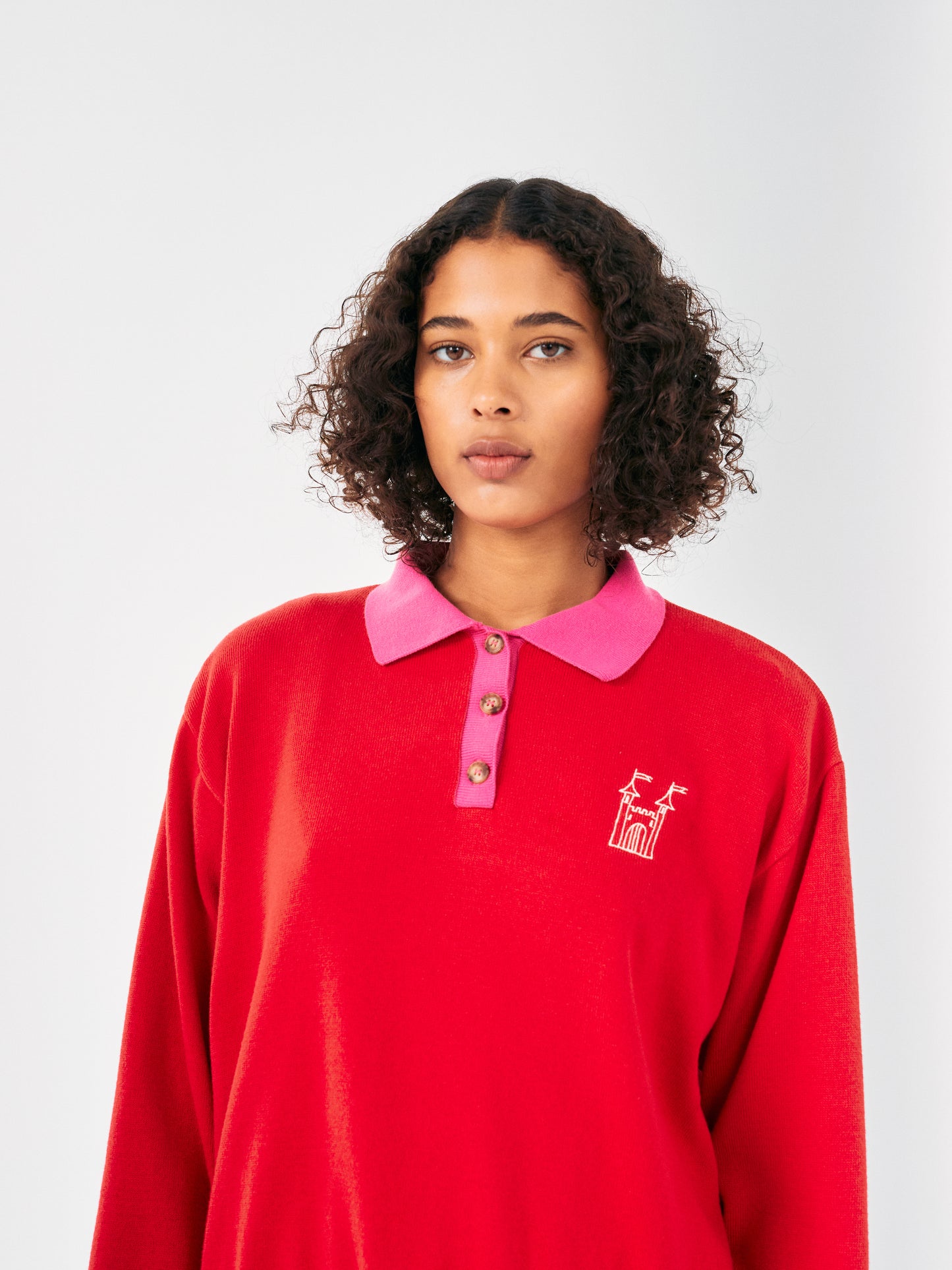 Colour block Faraway Castle polo jumper