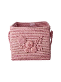 Flower embroidery raffia storage basket