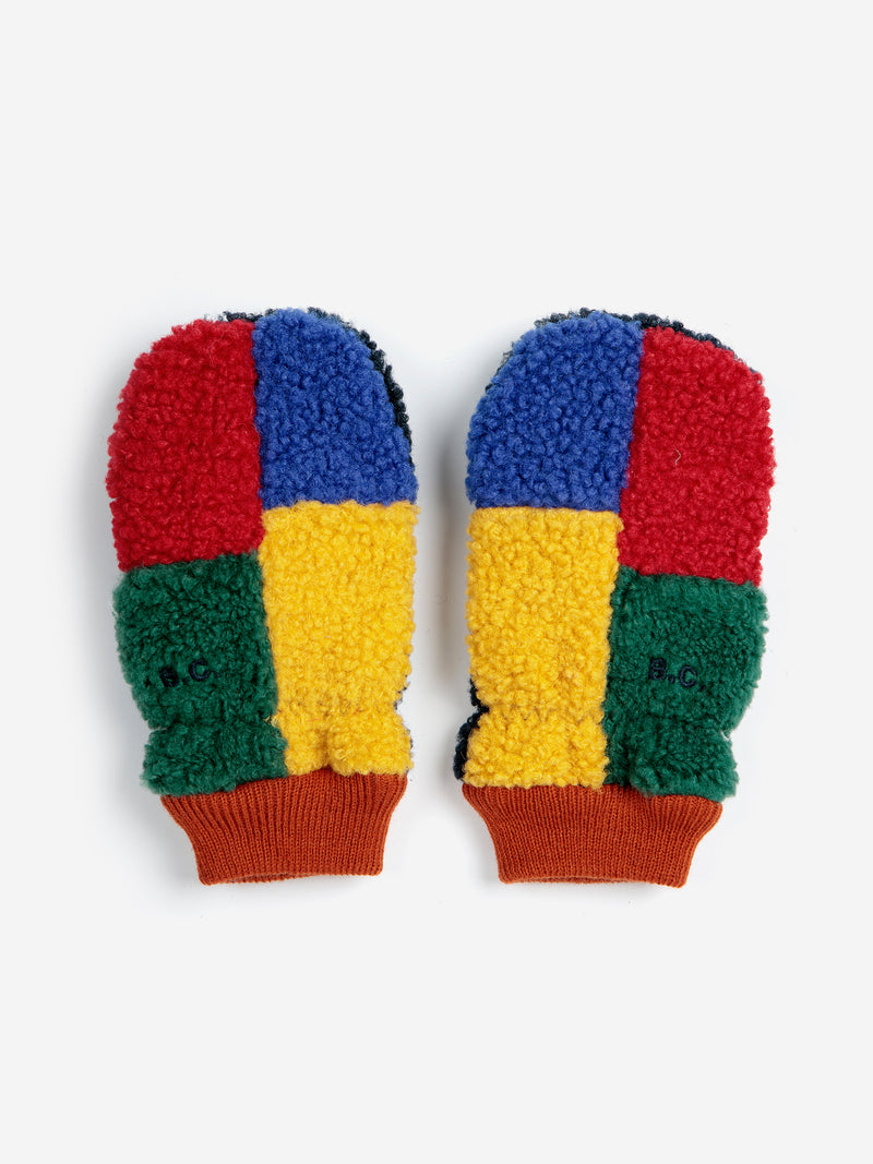 Color block sheepskin mittens