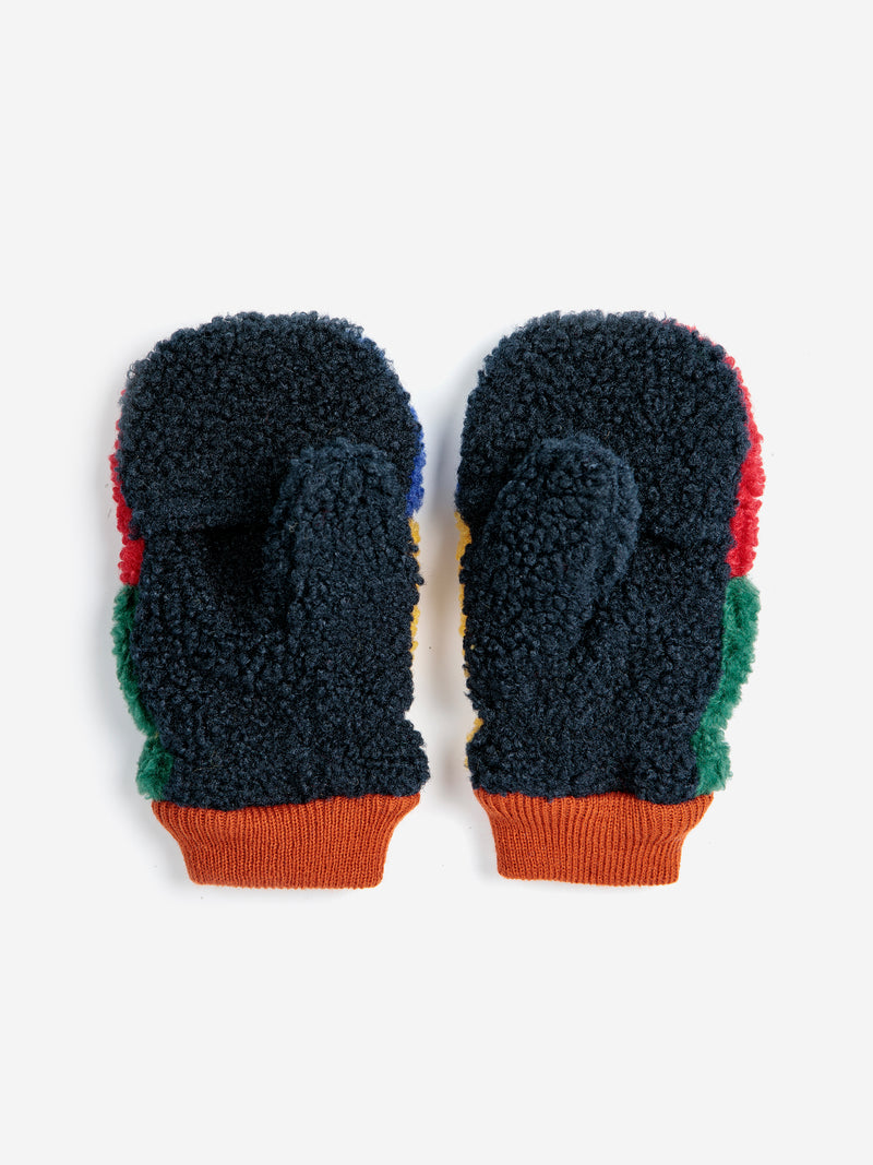 Color block sheepskin mittens