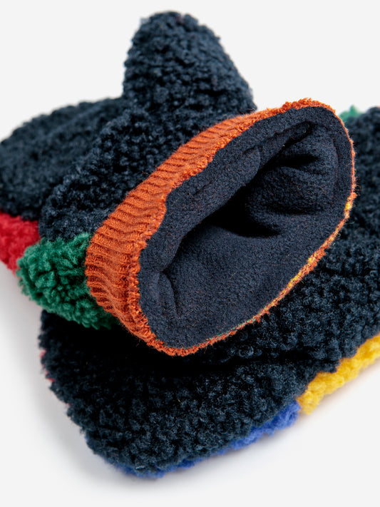 Color block sheepskin mittens