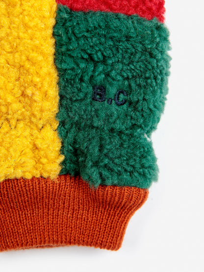 Color block sheepskin mittens