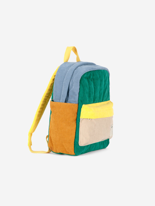 Color Block padded corduroy schoolbag