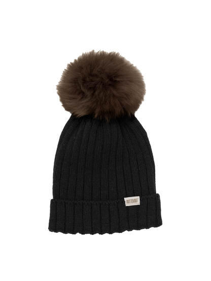 Gorro tejido con pompón de alpaca