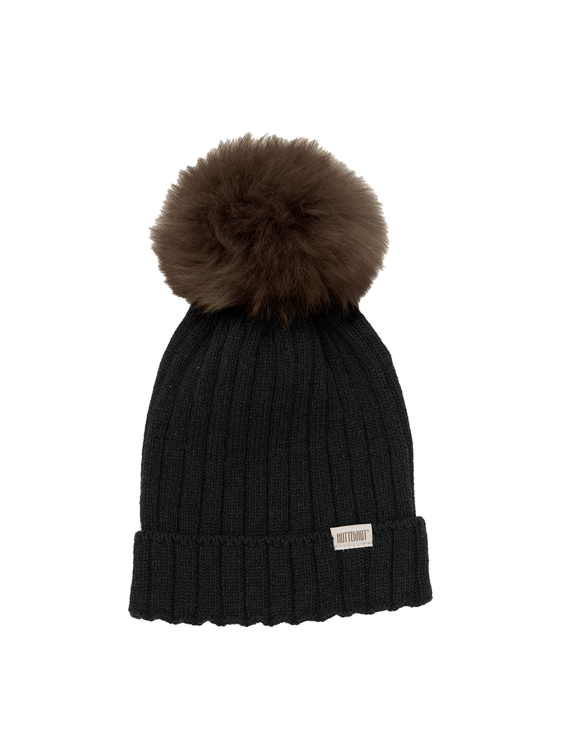 Gorro tejido con pompón de alpaca