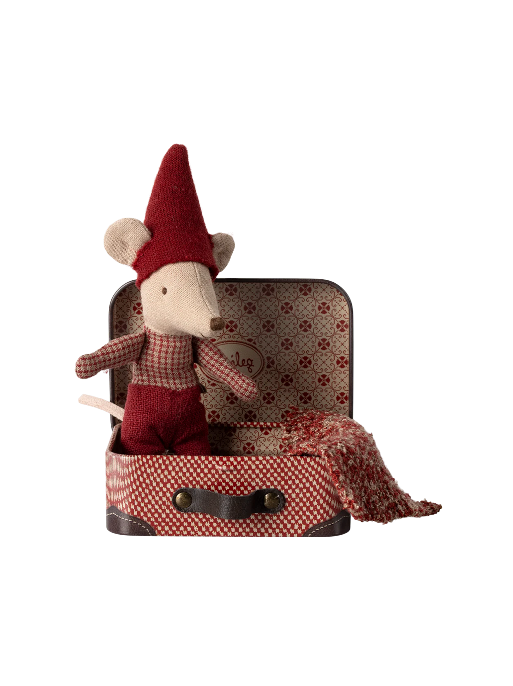 Miniature christmas baby mouse in suitcase