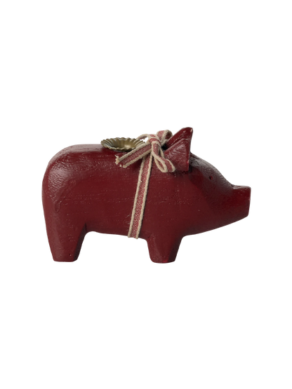 Wooden pig candle holder Small