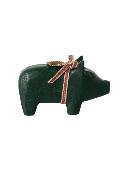 Wooden pig candle holder Small