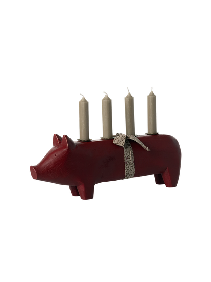 Wooden pig candle holder Large