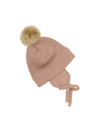 Gorro de lana de punto con pompón de alpaca