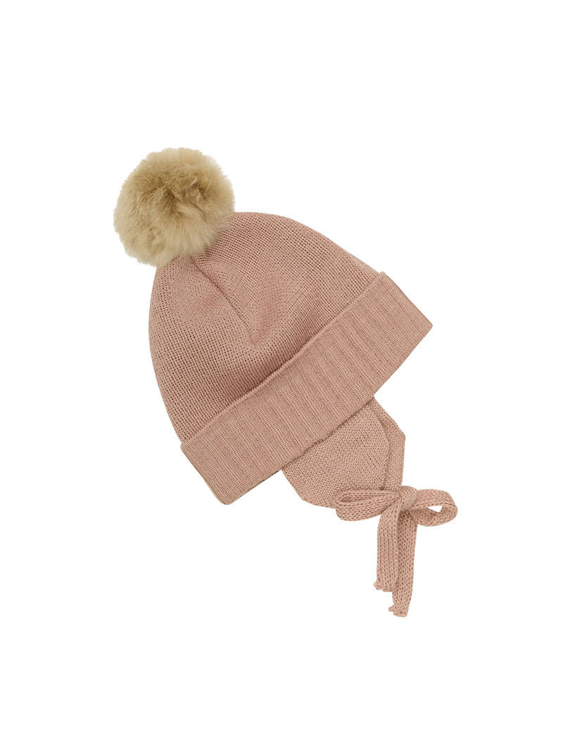 Gorro de lana de punto con pompón de alpaca