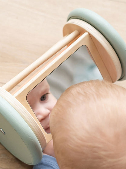 Wooden rolling activity mirror