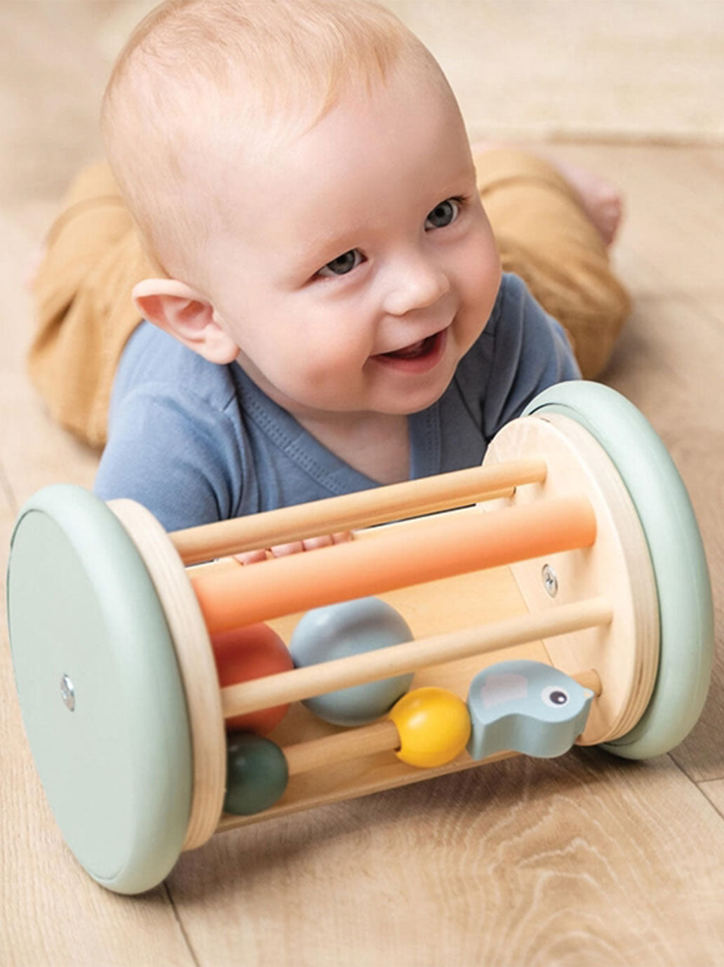 Wooden rolling activity mirror