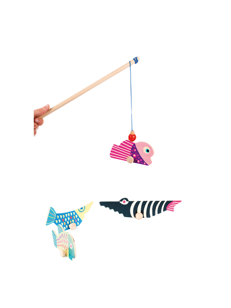 wooden set with magnetic fish. Angler