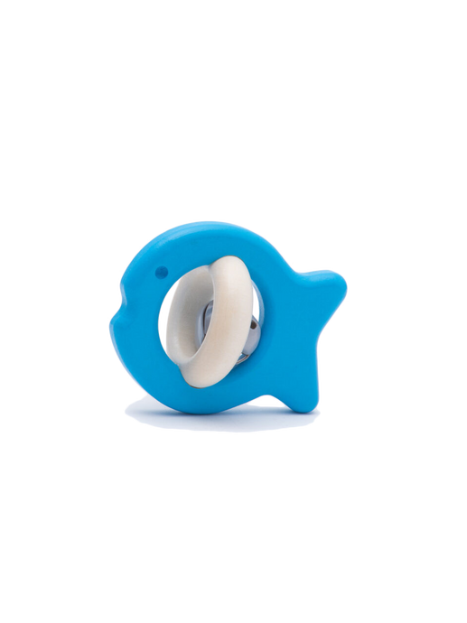wooden rattle with a bell blue fish