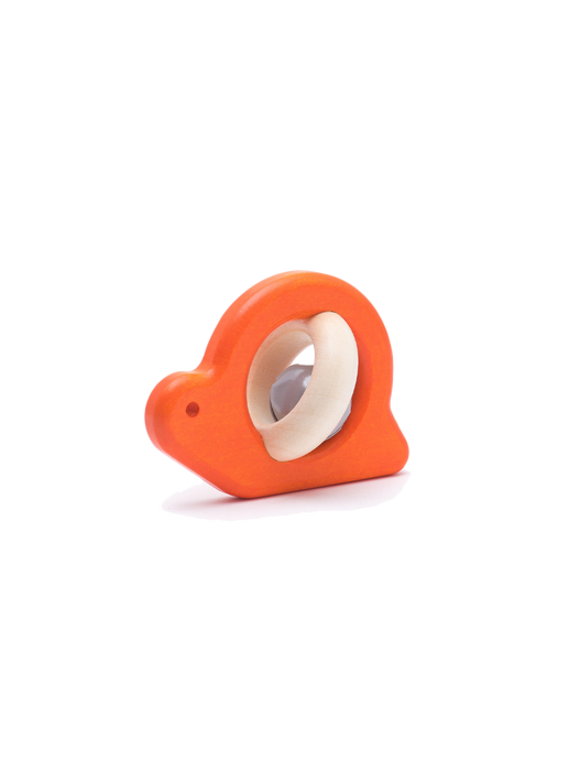 wooden rattle with a bell orange snail