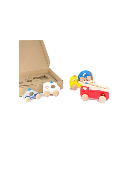 set of wooden rescue cars