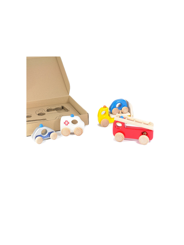 set of wooden rescue cars