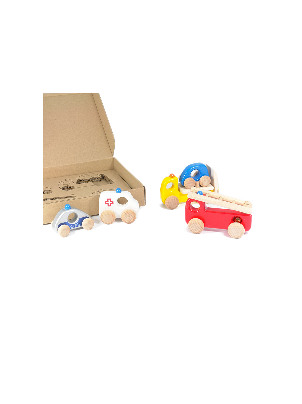 set of wooden rescue cars