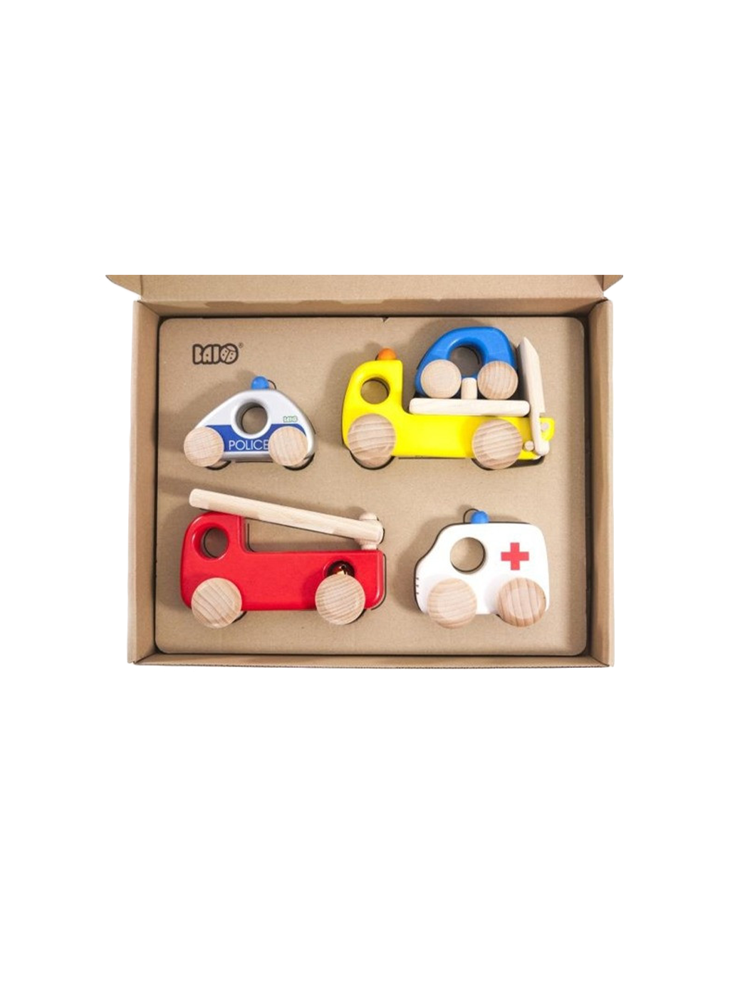 set of wooden rescue cars