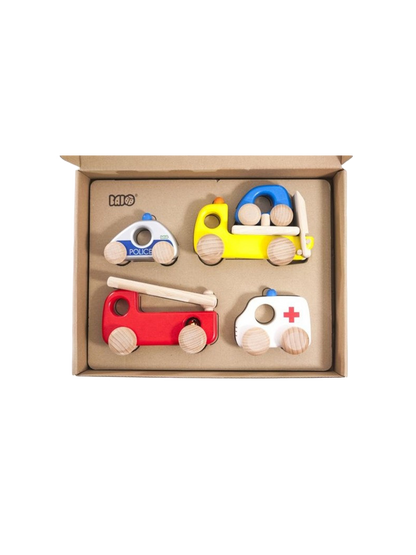 set of wooden rescue cars