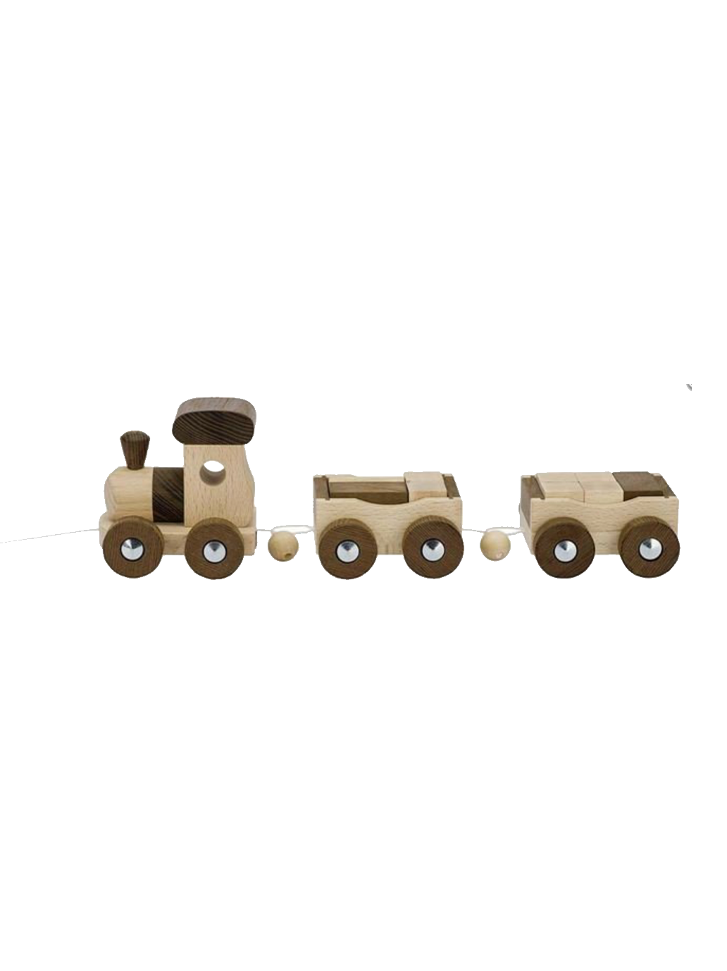 tren de madera sobre una cuerda con bloques