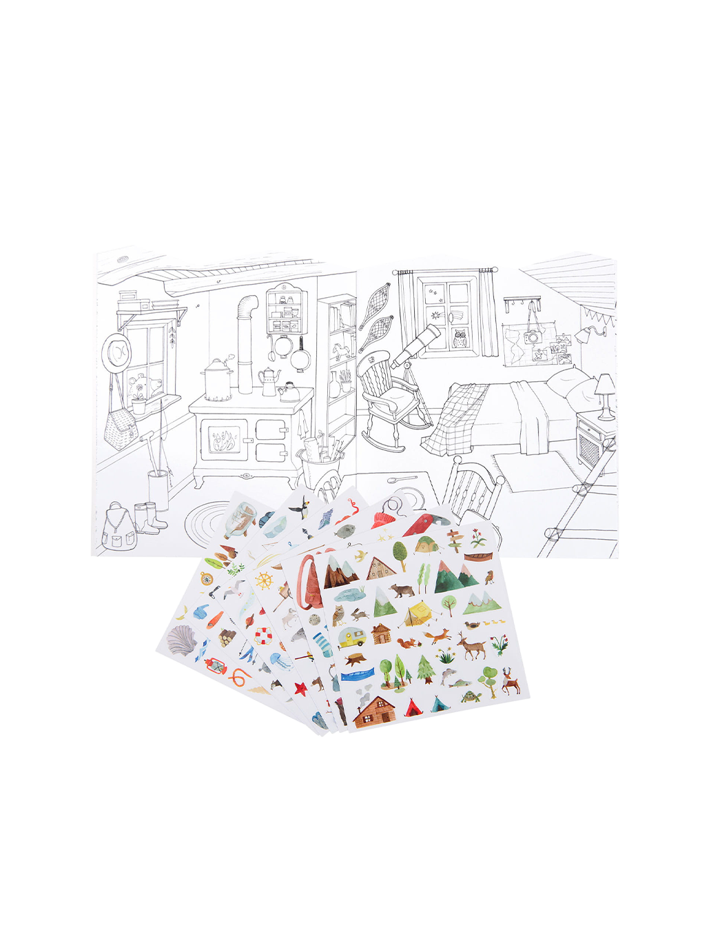 coloring book with Discover the World stickers