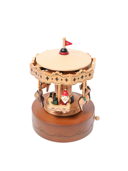 wooden music box with moving parts mikołaj i renifer na karuzeli