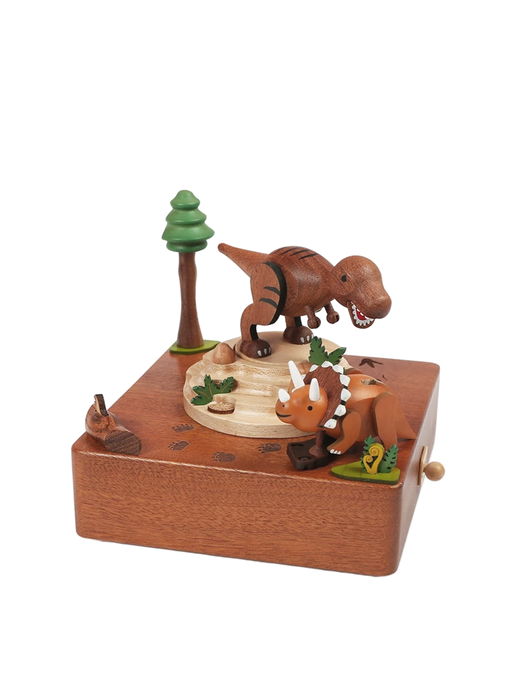 wooden music box with moving parts t-rex