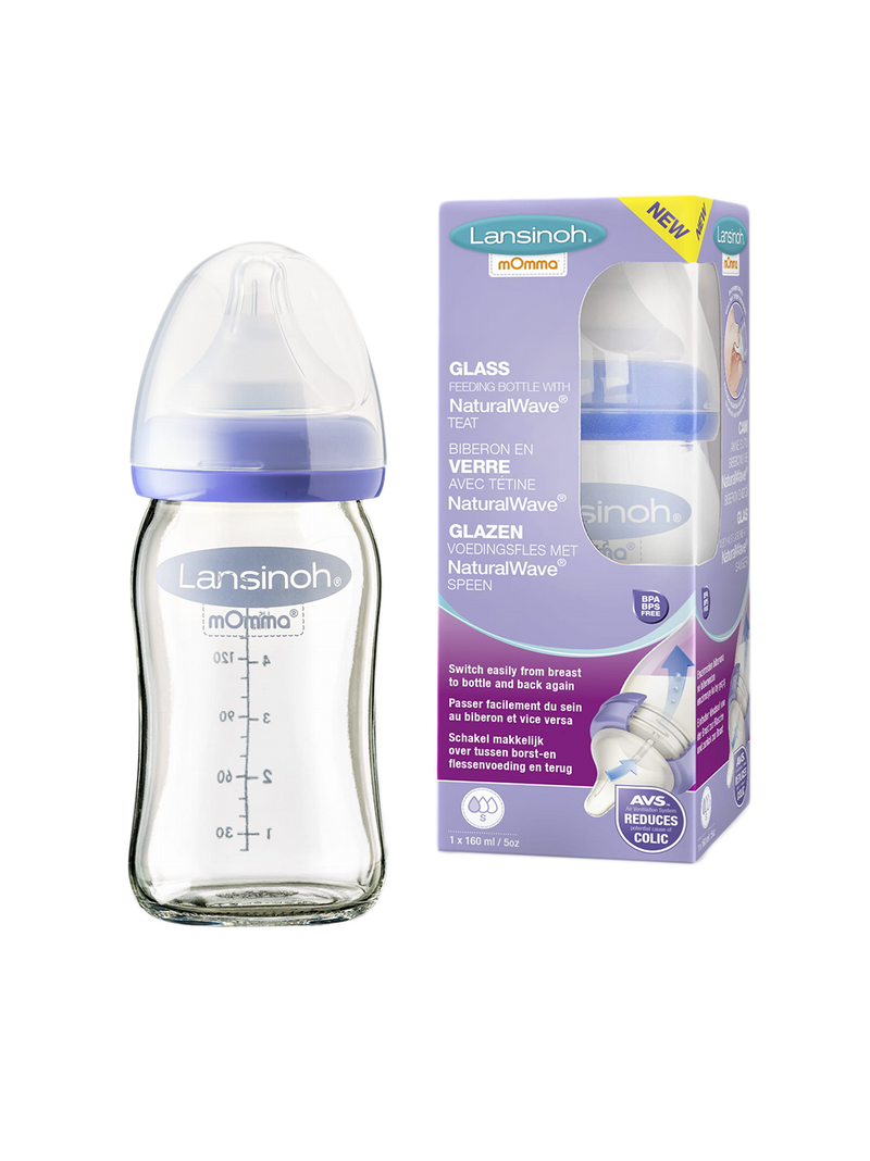 mOmma glass bottle with Natural Wave® teat