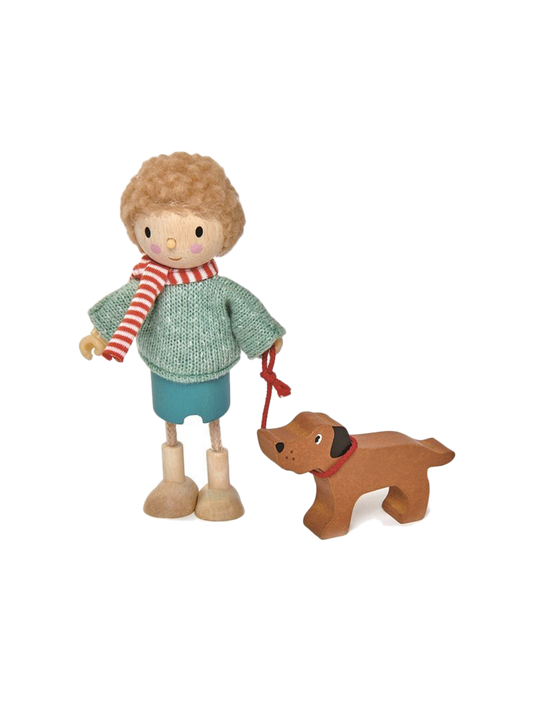 Il signor Goodwood con la sua bambola di legno a forma di cane 