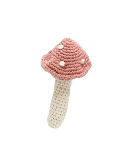Crochet rattle mushroom pink