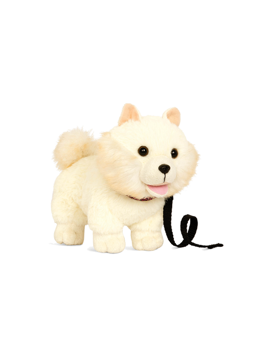 Toy puppy with a leash pomeranian
